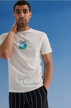 Бавовняна футболка з літнім принтом - кремовий