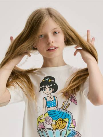 Reserved - GIRLS` T-SHIRT - кремовий - 898EA-01X Reserved - GIRLS` T-SHIRT - кремовий - 898EA-01X