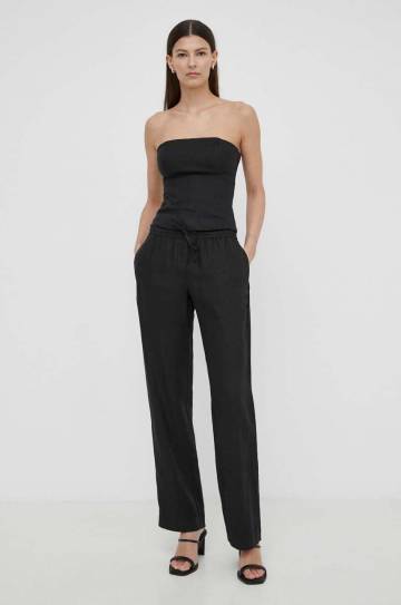 Льняные брюки Samsoe Samsoe HOYS цвет чёрный прямое средняя посадка F23900002