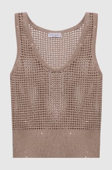 Бежевый ажурный топ с пайетками