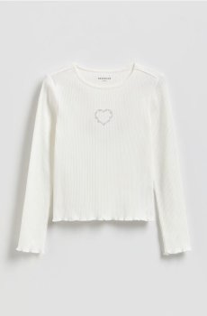 Reserved - Ребристий топ з аплікацією - кремовий - 381FT-01X
