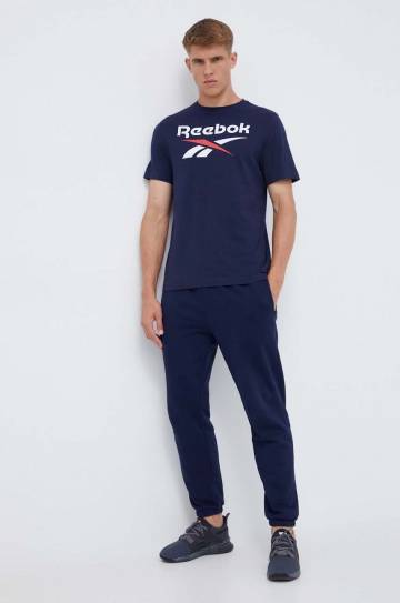 Хлопковая футболка Reebok цвет синий с принтом Хлопковая футболка Reebok цвет синий с принтом