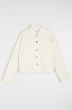 Джинсова куртка з в’язаним гачком низом - кремовий