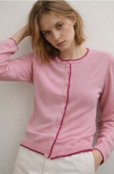 Кардиган з контрастною облямівкою з віскозою - пильно-рожевий