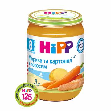 Детское рыбо-овощное пюре HiPP Морковь и картофель с лососем, с 8 месяцев, 190 г Детское рыбо-овощное пюре HiPP Морковь и картофель с лососем, с 8 месяцев, 190 г