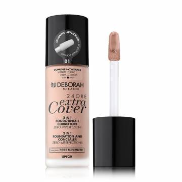 Тональная основа для лица Deborah 24Ore Extra Cover Foundation SPF 20, 01, 30 мл Тональная основа для лица Deborah 24Ore Extra Cover Foundation SPF 20, 01, 30 мл