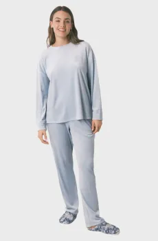 Женская голубая пижама (лонгслив, брюки) Голубой L womensecret 3592488