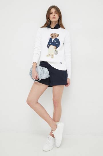 Хлопковые шорты Tommy Hilfiger цвет синий однотонные высокая посадка Хлопковые шорты Tommy Hilfiger цвет синий однотонные высокая посадка
