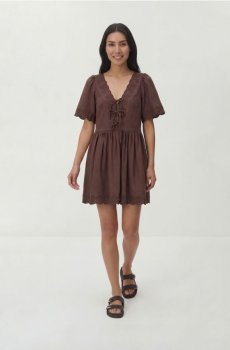 Reserved - Сукня з додаванням льону - коричневий - 447JO-88X