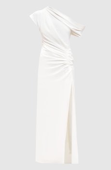Белое платье Kally на одно плечо с разрезом