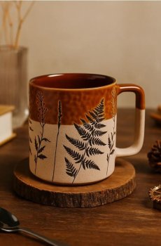 Горнятко з принтом рослин - коричневий