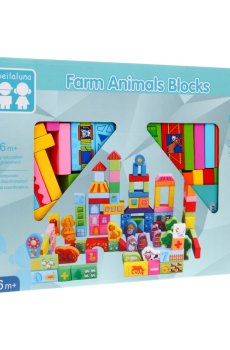 Деревянный конструктор Shantou Jinxing Farm Animals Blocks, от 3 лет, 100 деталей (C9442)