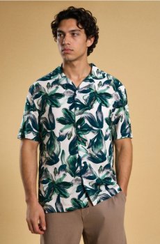 Віскозна сорочка з коротким рукавом - синьо-зелений