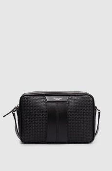 Черная кожаная сумка с принтом логотипа