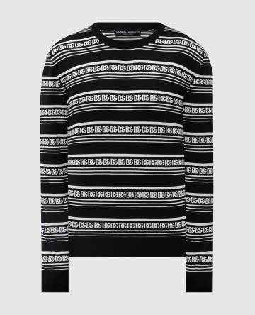 Черный джемпер из шелка с контрастным узором