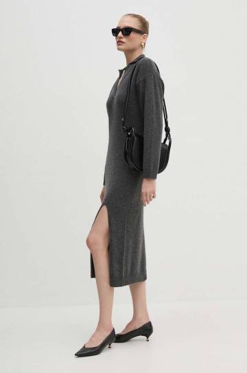 Шерстяное платье Pinko цвет серый maxi oversize 104064 A1CH Шерстяное платье Pinko цвет серый maxi oversize 104064 A1CH
