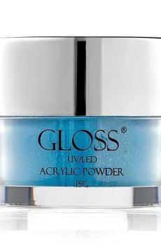 Акриловая пудра для ногтей Gloss UV/LED Acrylic Powder 025 Голубой с микроблеском, 15 г