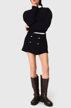 Женская темно-синяя твидовая юбка-шорты Синий 38 MAJE MFPSH00689_Navy