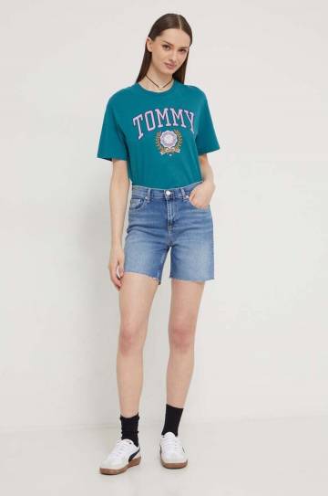Хлопковая футболка Tommy Jeans женский цвет зелёный Хлопковая футболка Tommy Jeans женский цвет зелёный