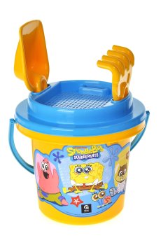 Набор для игры с песком Qbee Губка Боб, от 3 лет (ведерко, 1 шт + лопатка, 1 шт + грабельки, 1 шт + ситце, 1 шт) (QB001-006)