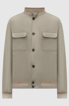 Куртка цвета хаки из шелка и шерсти