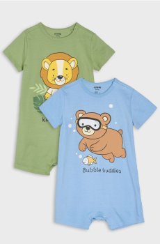 Бавовняні ромпери з тваринним мотивом 2 pack - блакитний