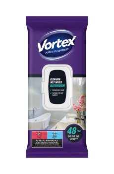 Салфетки хозяйственные влажные для ванной комнаты Vortex с клапаном, 48 шт