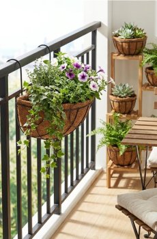 Металеве садове кашпо з корковою вкладкою - чорний