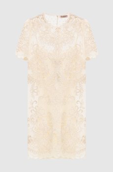 Бежевое платье мини с вышивкой