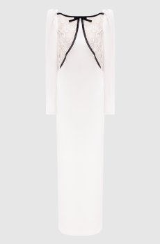 Белое платье макси из шелка с кружевом