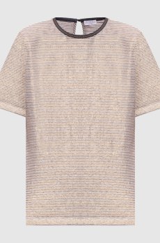 Бежевая футболка из льна в полоску