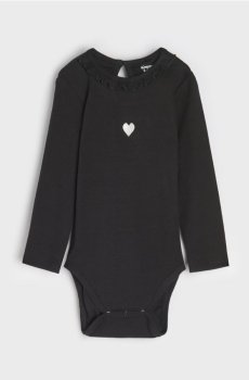 Ребристе боді з вишивкою - чорний