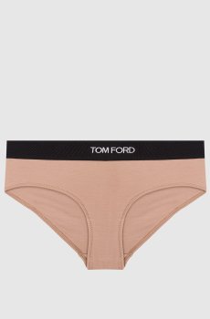 Бежевые трусики с логотипом