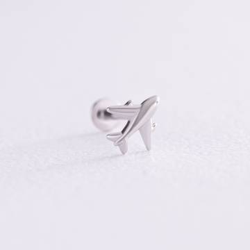 Одиночная серьга "Самолетик" в хрящ ушка (белое золото) с08220 Одиночная серьга "Самолетик" в хрящ ушка (белое золото) с08220