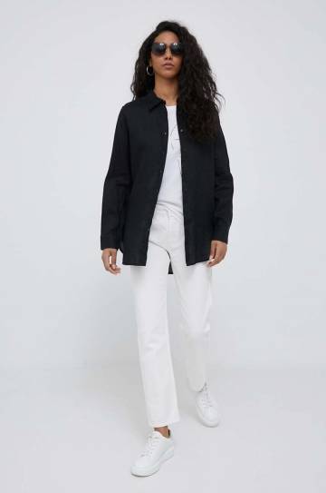 Льняная рубашка United Colors of Benetton цвет чёрный relaxed классический воротник Льняная рубашка United Colors of Benetton цвет чёрный relaxed классический воротник