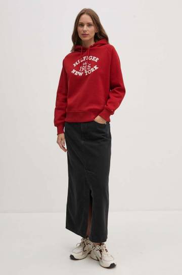 Кофта Tommy Hilfiger женская цвет бордовый с капюшоном с аппликацией WW0WW42098 Кофта Tommy Hilfiger женская цвет бордовый с капюшоном с аппликацией WW0WW42098