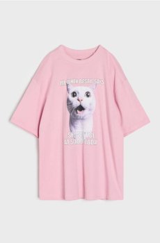 Бавовняна футболка з малюнком кота - рожевий