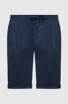 Синие шорты из шерсти с отворотами