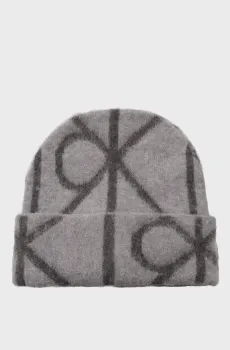Мужская серая шапка с узором BRUSHED Серый ONESIZE Calvin Klein LV04D8071G