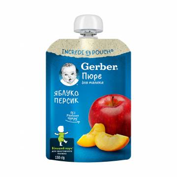 Детское фруктовое пюре Gerber Яблоко и персик, с 6 месяцев, 150 г Детское фруктовое пюре Gerber Яблоко и персик, с 6 месяцев, 150 г
