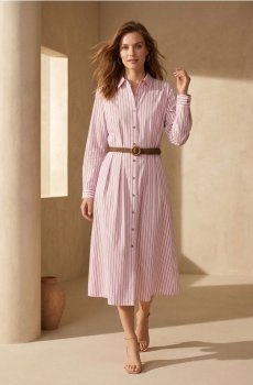 Сукня міді сорочкового крою з плетеним поясом у вертикальну смужку - різнобарвний