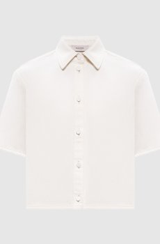 Джинсовая рубашка цвета айвори с льном