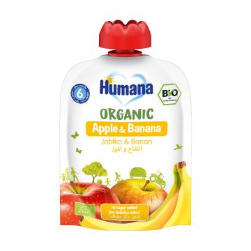 Детское фруктовое органическое пюре Humana Яблоко, банан, от 6 месяцев, 90 г Детское фруктовое органическое пюре Humana Яблоко, банан, от 6 месяцев, 90 г
