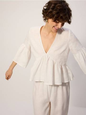 Reserved - Лляна блуза - кремовий - YS037-01X