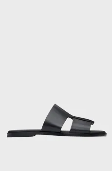 Мужские черные кожаные слайдеры Черный 44 BOSS 50539243;001