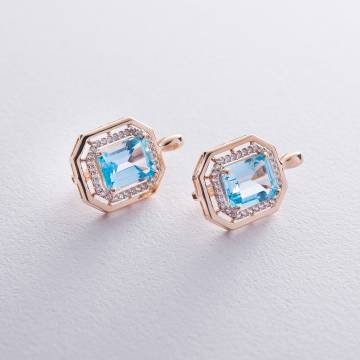 Серьги золотые с голубым топазом и фианитами с03117 Серьги золотые с голубым топазом и фианитами с03117