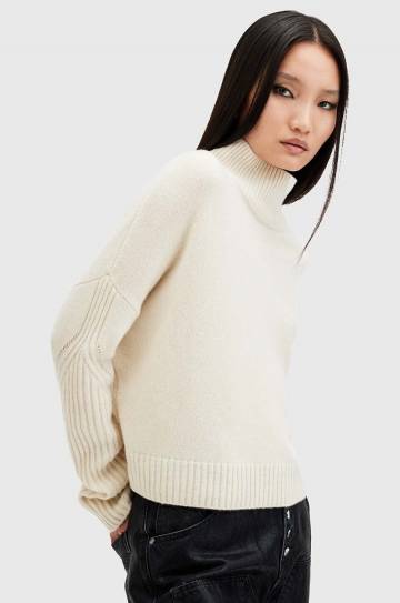 Кашемировый свитер AllSaints INES цвет белый с гольфом W016KB Кашемировый свитер AllSaints INES цвет белый с гольфом W016KB