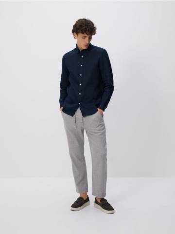 Reserved - Штани carrot fit із додаванням льону - темно-сірий - 5479L-90M Reserved - Штани carrot fit із додаванням льону - темно-сірий - 5479L-90M