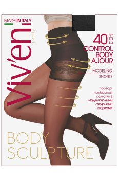 Колготки женские Viven petty Control Body Ajour с моделирующими шортиками, 40 DEN, черные, размер 6