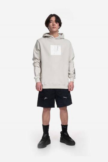 Хлопковая кофта A-COLD-WALL* Foil Grid Hoodie мужская цвет бежевый с капюшоном с принтом ACWMW101-BONE Хлопковая кофта A-COLD-WALL* Foil Grid Hoodie мужская цвет бежевый с капюшоном с принтом ACWMW101-BONE